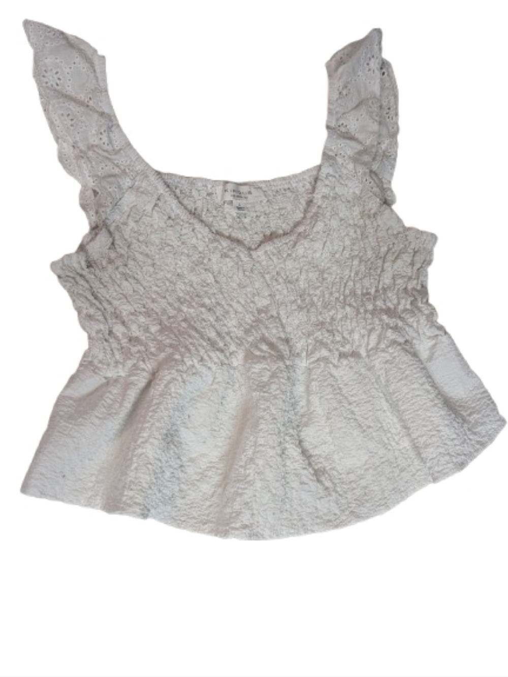 Kirious Los Angeles White Eyelet Ruffle Smocked Peplum Top Size L Eyelet Lace